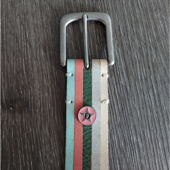 Fossil Striped Multicolor Leather Belt Size M - Picture 4 of 7